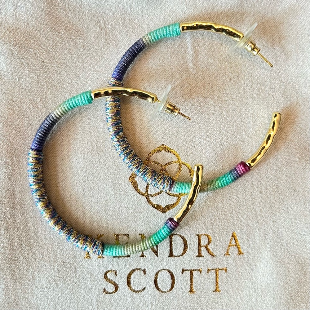 Kendra Scott Masie Hoop Mint Mix Threaded Hoop Earrings w/ Dust Bag